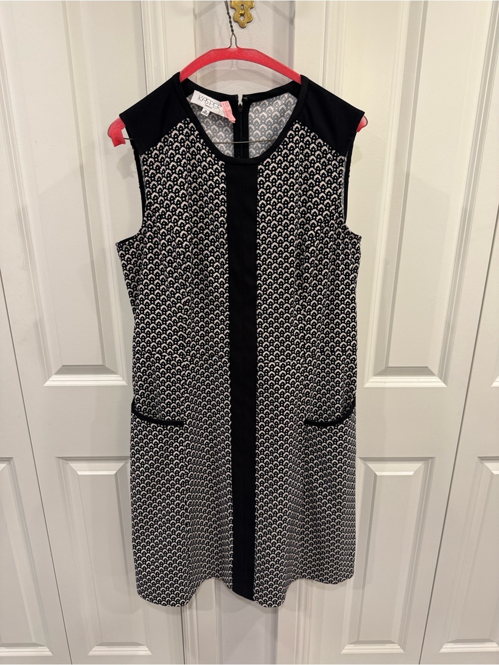 Kasper Black & White Patterned Midi Shift Dress